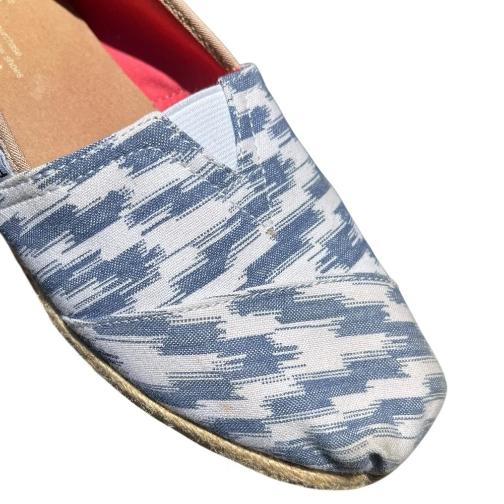 Toms Alpargata Rope‎ Espadrille Flat Slip On Blue White Shoe Casual Women's 8.5